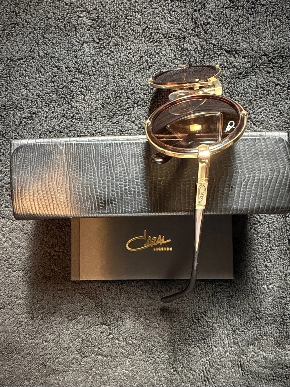 Cazal Round Gold Frame with Tortoise Accents and Brown Lenses